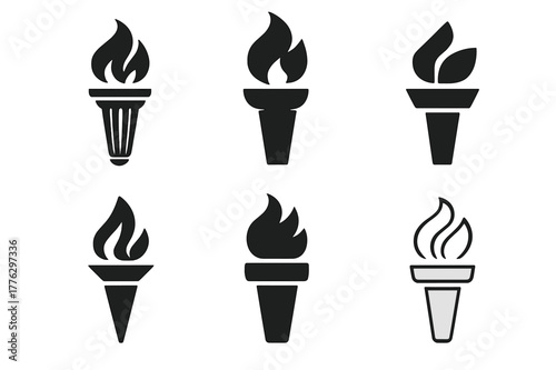 Revolutionary Icon Logos. Revolutions that reshaped political landscapes. Set Logo of Revolutions that reshaped political landscapes: torch of liberty. Icon
