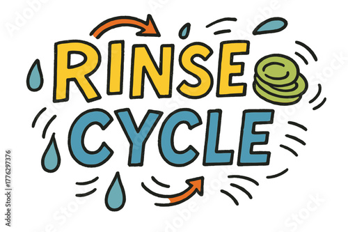 Playful Rinse Doodles. Rinse Cycle ? Doodle / Sketch; playful hand-drawn letters with rough outlines and little arrows; loose offset stacking;