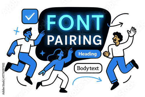 Dynamic Font Composition. Font pairing. Abstract glowing letters combined into visually striking layouts,