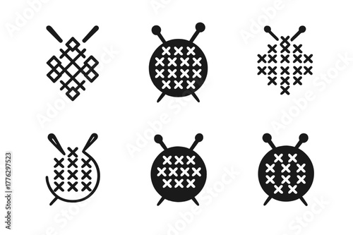 Traditional Craft Logos. Traditional forms of relaxation like knitting or sewing. Set Logo of Traditional forms of relaxation like knitting or