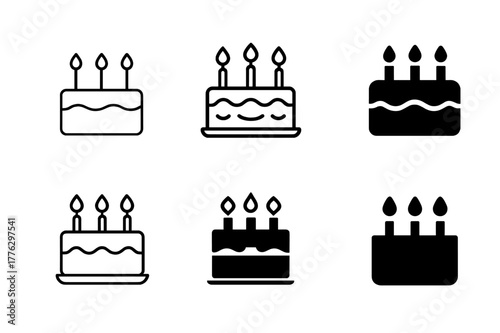 Birthday Cake Logos. Social gatherings and celebrations. Set Logo of birthday: cake with candles. Icon set. harmonious logo variations of the same emblematic