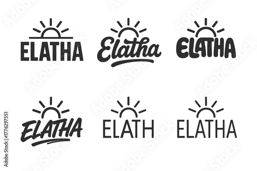 Emblematic Lettering Variations. Emblem of Elatha. Set lettering. harmonious lettering variations of the same emblematic concept, each with different artistic