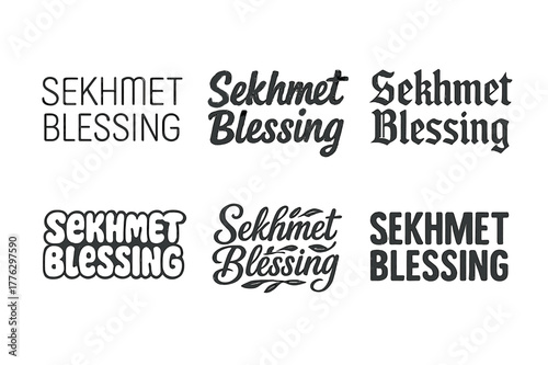 Diverse Lettering Styles. Sekhmet Blessing. Set lettering. harmonious lettering variations of the same emblematic concept, each with different artistic