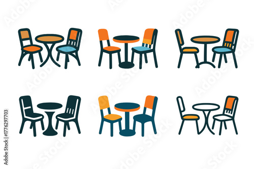 Colorful Garden Logos. Adding colorful outdoor cushions and throws to a garden seating area. Set Logo of bistro set pads: small table with two chairs and seat