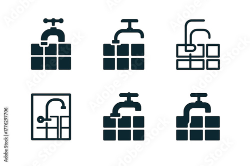 Home Renovation Logos. Home renovation and remodeling. Set Logo of Home renovation and remodeling: bathroom tiles with faucet and grout lines. Icon set.