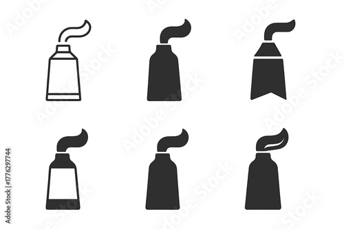 Toothpaste Tube Logos. Toothpaste tube. Set Logo of Toothpaste tube: squeezed toothpaste tube with swirl. Icon set. harmonious logo variations of the same