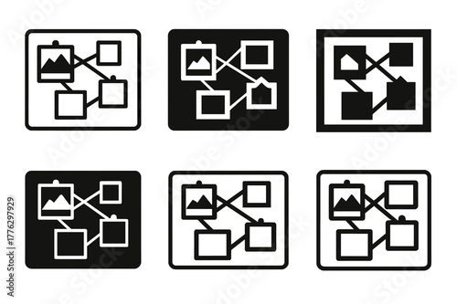 Family Vision Board Icons. Creating a family vision board. Icon set. Set Logo of creating a family vision board: corkboard with photos and notes connected by