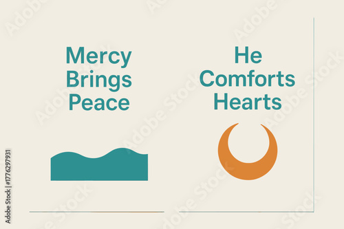 Mercy and Comfort Banners. Mercy & Calm. Two vertical A6 banners with safe margins, centered composition, no elements touching edges, minimal, turquoise and