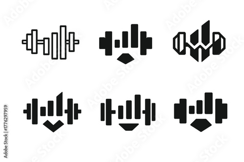 Training Load Logos. Training load. Set Logo of Training load: barbell combined with bar chart. harmonious logo variations of the same emblematic concept, each