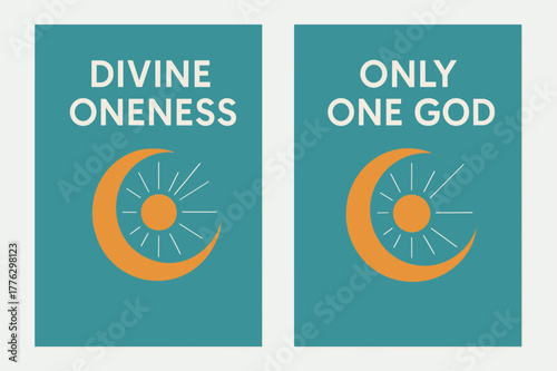 Divine Oneness Banners. Divine Oneness. Two vertical A6 banners with safe margins, centered composition, no elements touching edges, minimal, turquoise and