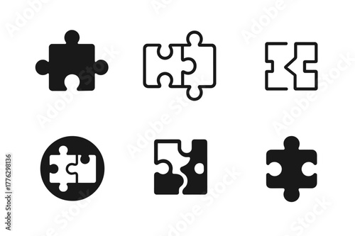 Puzzle Logo Variations. Building rapport. Set Logo of Building rapport: puzzle pieces interlocking smoothly. Icon set. harmonious logo variations of the same