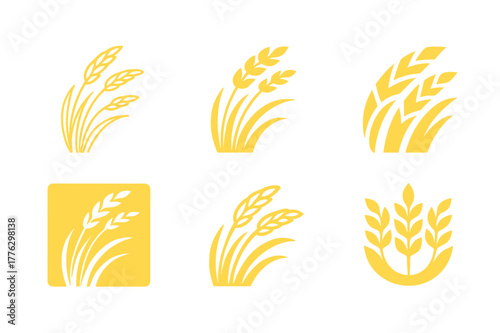 Wheat Logo Variations. A field of golden wheat swaying in the breeze. Set Logo of a field of golden wheat swaying in the breeze: wind-swept wheat stalks