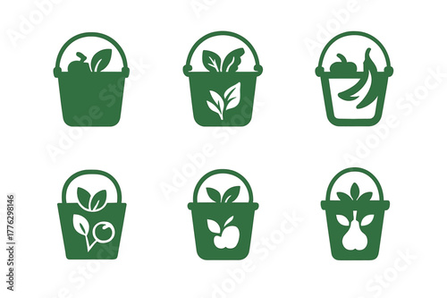 Composting Logo Variations. Composting and waste reduction methods. Set Logo of composting and waste reduction methods: community compost collection. Icon set.