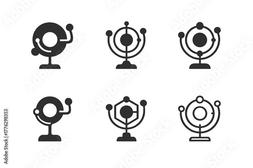 Science Experiment Logos. Teaching science experiments in schools. Icon set. Set Logo of teaching science experiments in schools: solar system model on