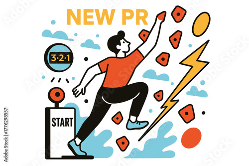 Speed Climb Countdown. Speed Climb Start Gate. Toes press the pad, buzzer counts ? ? ? ?; a lightning path races toward the finish plate. ?New PR? lights up in