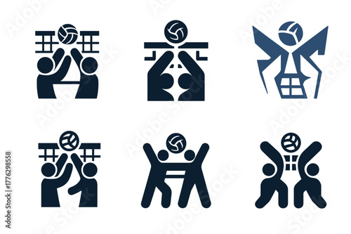 Team Volleyball Icons. A person participating in a team sport like volleyball, showing teamwork. Set Logo of A person participating in a team sport like