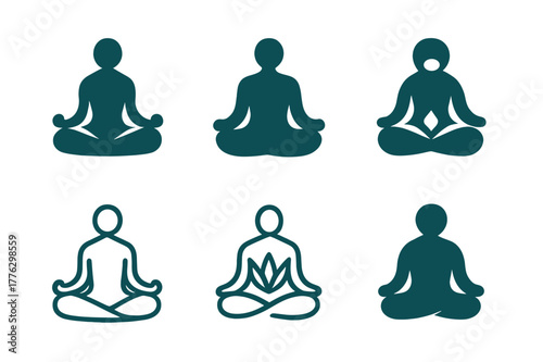 Fitness Logo Variations. Fitness and wellness. Set Logo of Fitness and wellness: meditation posture. Icon set. harmonious logo variations of the same