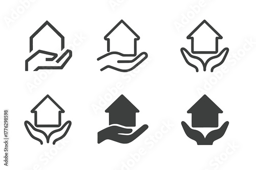 Volunteering Logo Variations. Volunteering to help a family member with home maintenance tasks. Set Logo of volunteering to help a family member with home