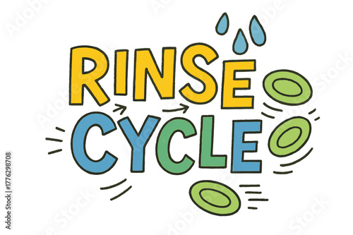 Playful Rinse Doodles. Rinse Cycle ? Doodle / Sketch; playful hand-drawn letters with rough outlines and little arrows; loose offset stacking;