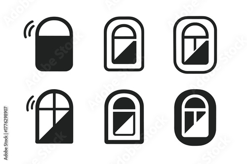 Adaptive Privacy Glass Logos. Radical new takes on home automation and living spaces. Set Logo of adaptive privacy glass: window that tints on demand. Icon