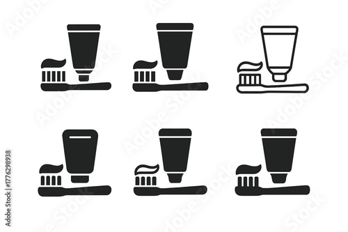 Morning Routine Logos. Morning routine. Set Logo of Morning routine: toothbrush and toothpaste. Icon set. harmonious logo variations of the same emblematic