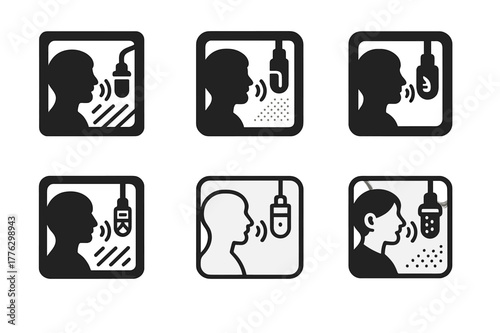 Studio Logo Variations. Recording and producing vocal tracks in the studio. Set Logo of Recording and producing vocal tracks in the studio: studio booth icon.