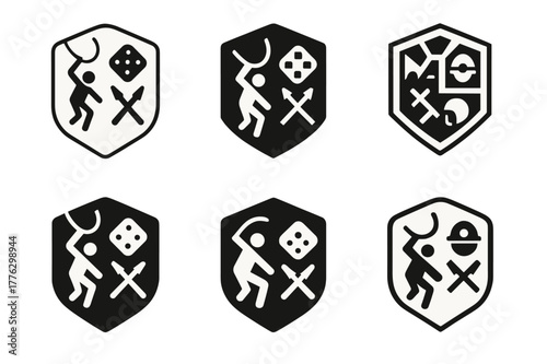 Extreme Sports Logos. Unusual hobbies and extreme sports. Set Logo of Unusual hobbies and extreme sports: adventure badge with mixed icons. harmonious logo