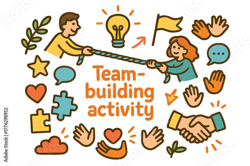 Team-Building Doodle. Team-building activity. Hand-drawn doodle illustration of team-building activity. People