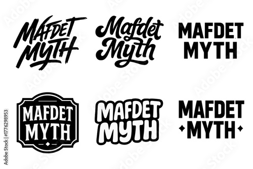 Mafdet Lettering Variations. Mafdet Myth. Set lettering. harmonious lettering variations of the same emblematic concept, each with different artistic