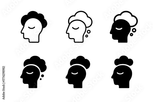 Sleep Emblem Designs. The importance of sleep. Set Logo of the importance of sleep: dream bubble over head. Icon set. harmonious logo variations of the same