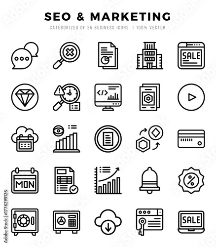 SEO & Marketing Lineal icons. Vector Lineal illustration.