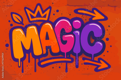 Graffiti Glow. Urban Magic ? Graffiti Simplified: thick tilted bubble letters with dripping luminous edges;