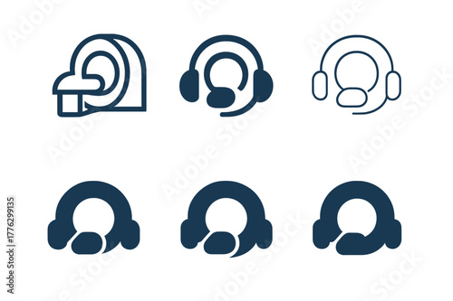 MRI Logo Variations. MRI machine. Set Logo of MRI machine: ear protection headphones for scanner. Icon set. harmonious logo variations of the same emblematic