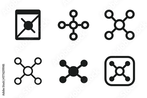 Team Dashboard Logos. Team performance dashboard. Set Logo of Team performance dashboard: tactics board with connected nodes. harmonious logo variations of the
