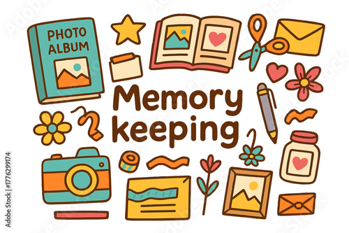 Memory Keeping Doodle. Memory keeping. Hand-drawn doodle illustration of memory keeping. Photo album,