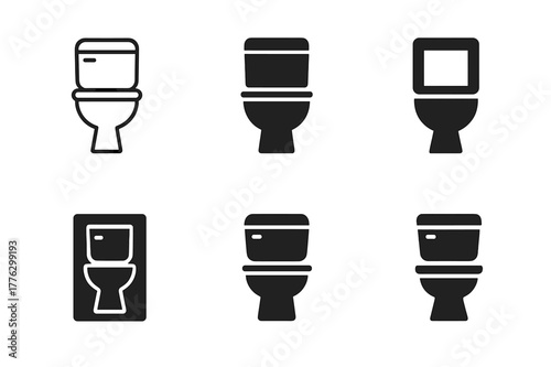 Toilet Installation Logos. Toilet installation guide. Icon set. Set Logo of toilet installation guide: toilet bowl and tank. harmonious logo variations of the