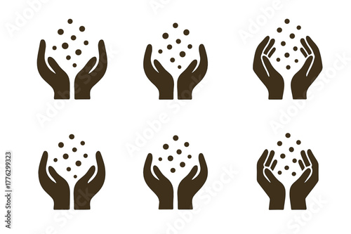 Firefly Logo Variations. Catching fireflies. Set Logo of catching fireflies: hands cupping tiny lights. Icon set. harmonious logo variations of the same