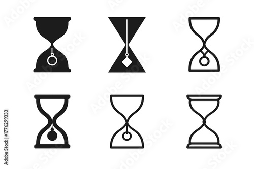 Slow Fashion Jewelry Logos. Slow fashion jewelry. Set Logo of Slow fashion jewelry: hourglass with pendant inside. harmonious logo variations of the same