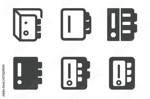 Organizing Logo Variations. A professional organizing business documents and files in an office. Set Logo of A professional organizing business documents and