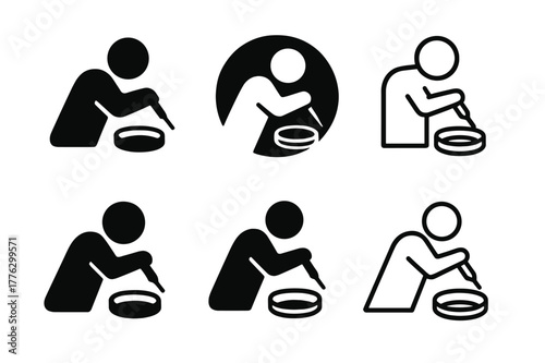 Science Experiment Logos. Students participating in hands-on experiments. Icon set. Set Logo of students participating in hands-on experiments: pipette and