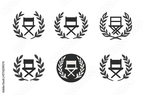Film Festival Logos. film festivals. Set Logo of film festivals: director?s chair framed by laurel branches. Icon set. harmonious logo variations of the same