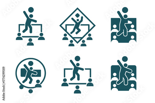 Volleyball Team Logo Variations. A person participating in a team sport like volleyball, showing teamwork. Set Logo of A person participating in a team sport