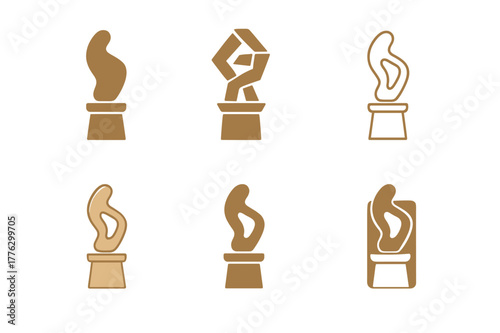 Sculpture Garden Logos. Sculpture gardens. Set Logo of Sculpture gardens: bronze plaque on pedestal. Icon set. harmonious logo variations of the same