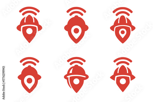 Firefighter Tech Logos. Firefighters and emergency services working with technology. Set Logo of firefighters and emergency services working with technology: