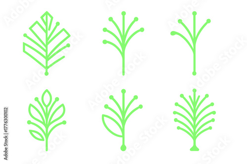 Glowing Plant Logo Variations. Synthetic plants that glow in the dark. Set Logo of Synthetic plants that glow in the dark: fiber-optic palm leaf. Icon set.