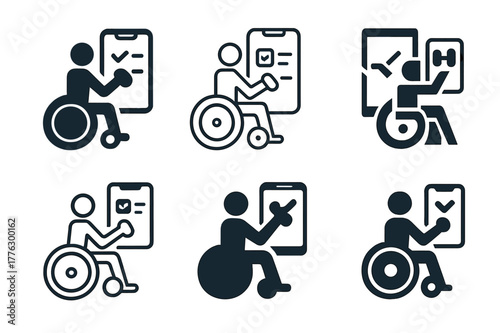 Adaptive Fitness Logos. Adaptive fitness and exercise routines. Icon set. Set Logo of adaptive fitness and exercise routines: adjustable dumbbell with dial.