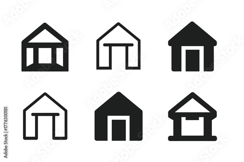 Home Renovation Icons. Home renovation and remodeling. Set Logo of Home renovation and remodeling: open floor plan with beam replacing wall. Icon