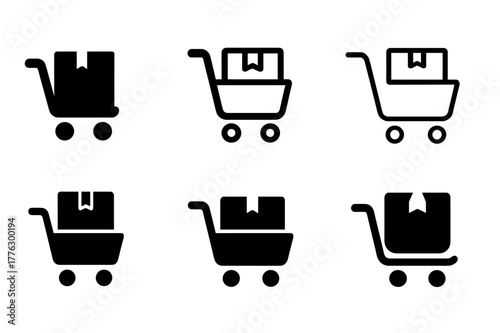 Creative Shopping Logos. Online shopping. Set Logo of online shopping: delivery box. Icon set. harmonious logo variations of the same emblematic concept, each