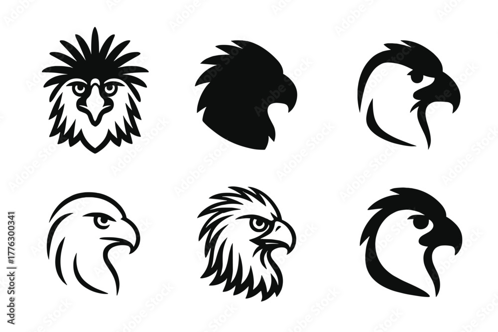 Fototapeta premium Philippine Eagle Logos. Endangered species. Set Logo of Endangered species: Philippine eagle head. Icon set. harmonious logo variations of the same emblematic