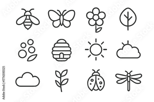 Pollinator Icon Set. Agricultural pollinators. Line outline icon set of agricultural pollinators: bee,